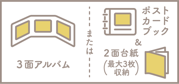 3面アルバムまたはポストカードブック&2面台紙